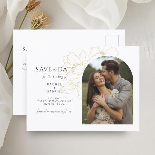 White   Boho Arch Gold Floral Wedding  Postcard