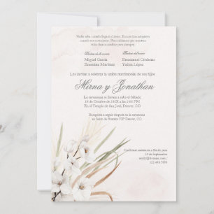 White Boho Beige Spanish wedding invitation