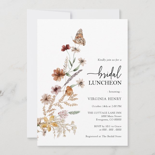 White Boho Bridal Luncheon Invitation (Front)