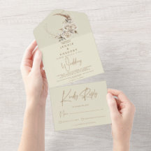White Boho Floral All In One Wedding Invitation
