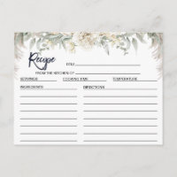 White Boho Floral Bridal Shower Recipe Card