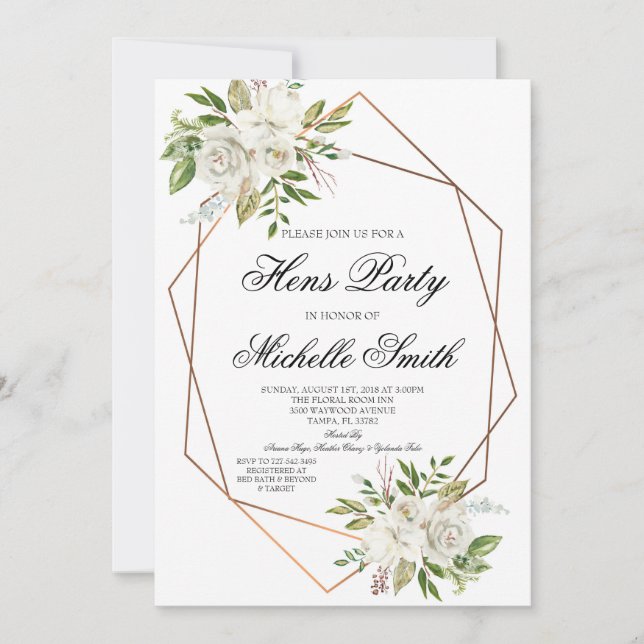 White Boho Floral Geometric Hens Party Invitation (Front)