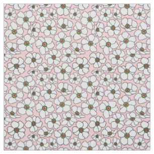 White Boho Floral On Pink Fabric
