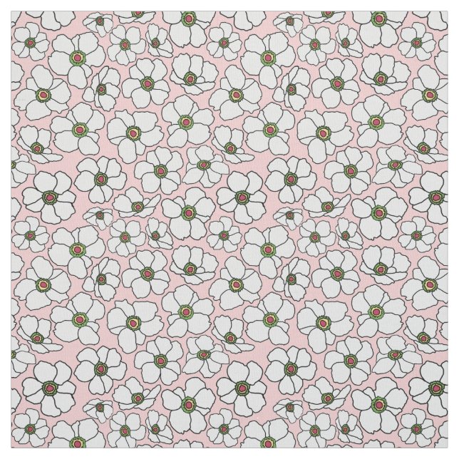 White Boho Floral On Pink Fabric (Swatch)