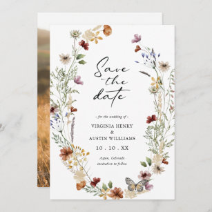 White Boho Floral Save The Date