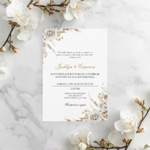 White Boho Floral Spanish Wedding Invitation