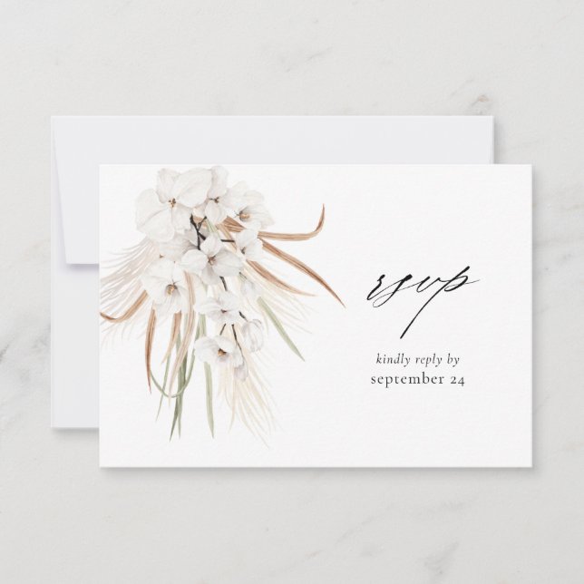 White Boho Floral w Meal RSVP Card 2 (Front)
