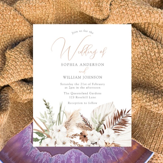 White Boho Flowers Budget Wedding Invitation (Creator Uploaded)