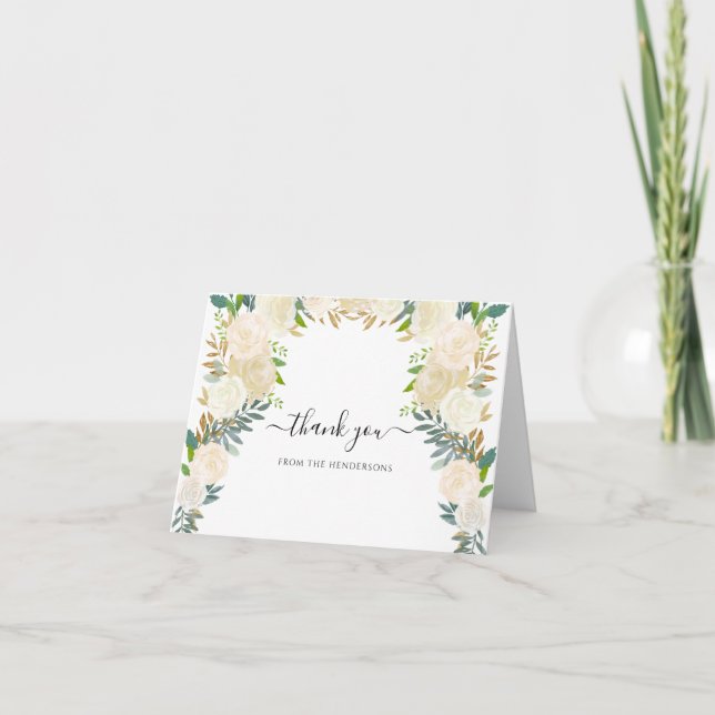 White Boho Flowers Funeral Memorial Wedding Folded Thank You Card (Front)