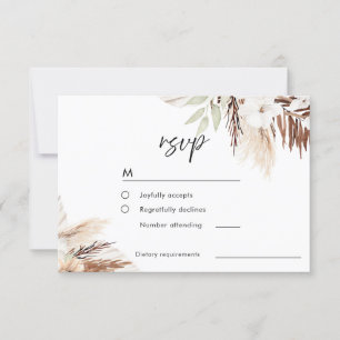 White Boho Flowers Sage Green Leaves Wedding RSVP Card