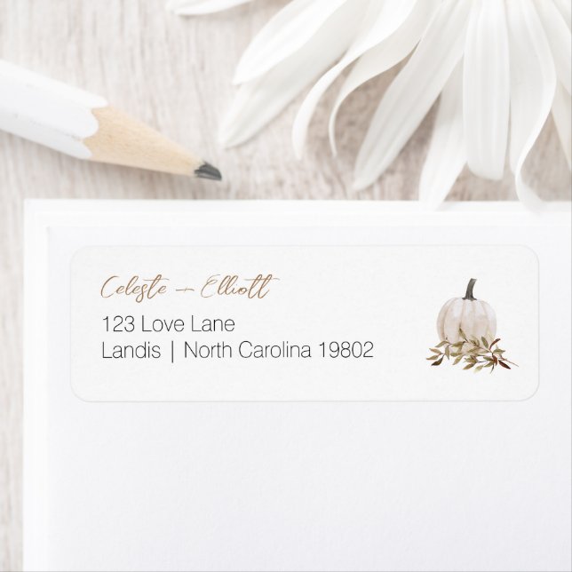 White Boho Pumpkin Baby Shower Return Address (Insitu)