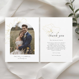 White Boho Thank You Gold Floral Wedding Card
