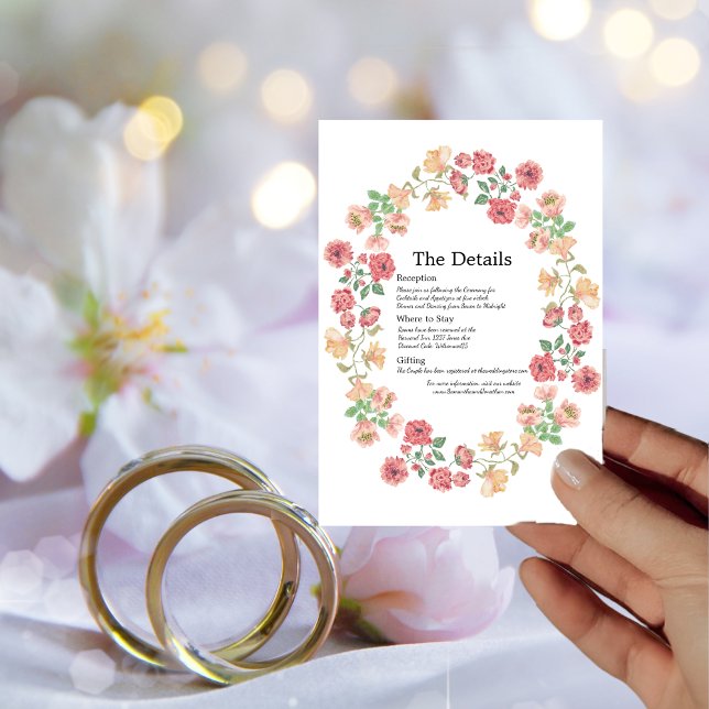 White Boho Watercolor Flowers Wedding Details Card (Creator Uploaded)