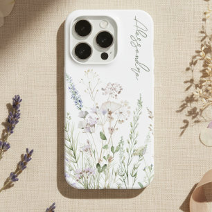 White Boho Watercolor Wildflowers iPhone 15 Pro Case