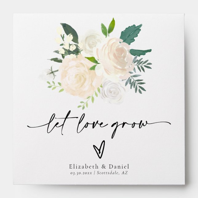 White Boho Wedding Let Love Grow Gift Seed Packet Envelope (Front)