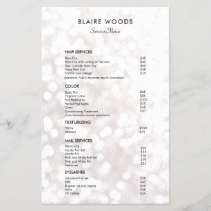 White Bokeh Glitter Hair Salon Price List Menu