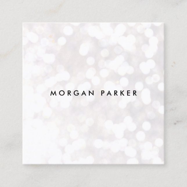 White Bokeh Glitter Square Business Card (Front)