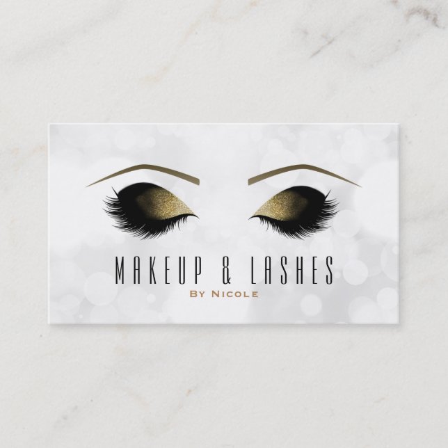 White Bokeh Lights Makeup Eyelashes Beauty Spa Business Card (Front)