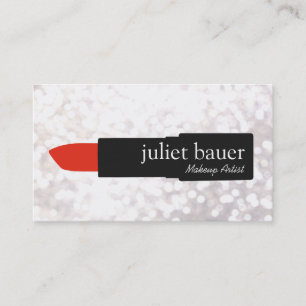 White Bokeh Makeup Artist Lipstick Logo Beauty Business Card
