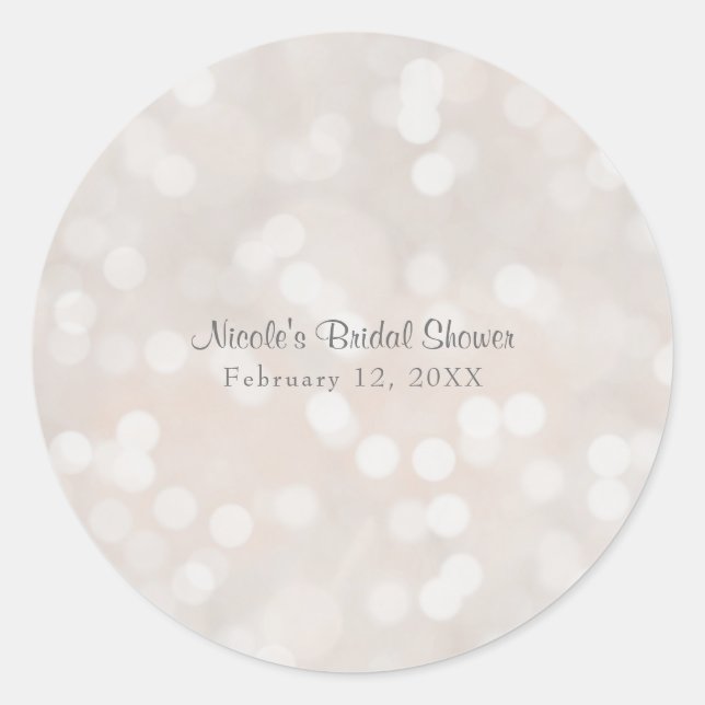 White Bokeh Modern Glamour Chic Custom Party Favou Classic Round Sticker (Front)