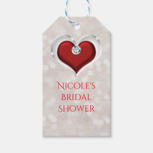 White Bokeh Red Valentine's Glam Heart Favour Gift Tags
