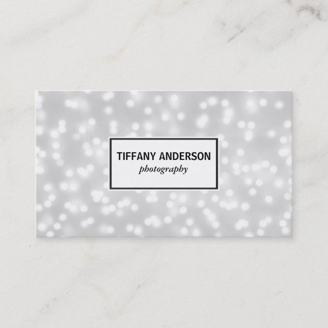 White Bokeh White Panel Business Card (Front)
