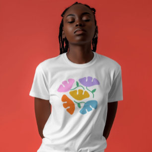 white bold colours floral abstract trendy t-shirt