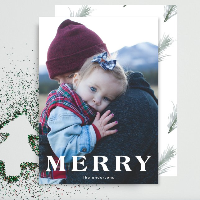 White Bold MERRY Christmas Holiday Photo Card (Creator Uploaded)