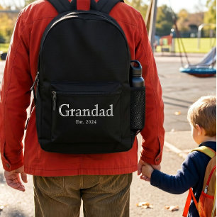 White Bold Minimal Grandad Established  Printed Backpack