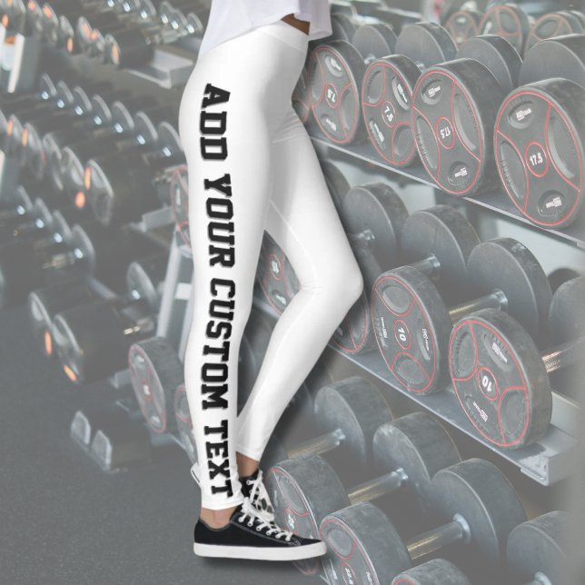 White Bold Personalized Custom Text Vertical  Leggings (Creator Uploaded)