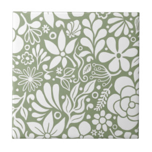 White Bold Wild Flowers & Leaves Garden HD Tile
