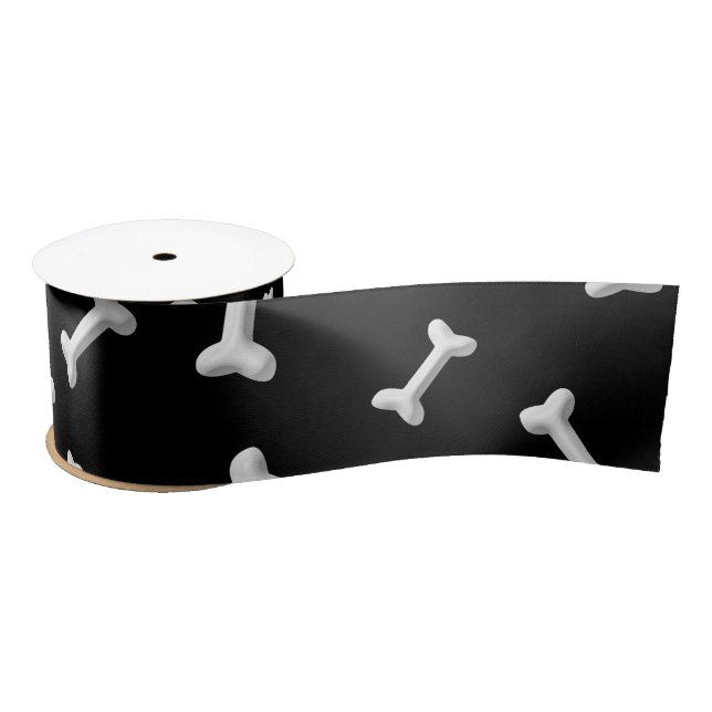 White Bones On Black Background Custom Satin Ribbon (Spool)