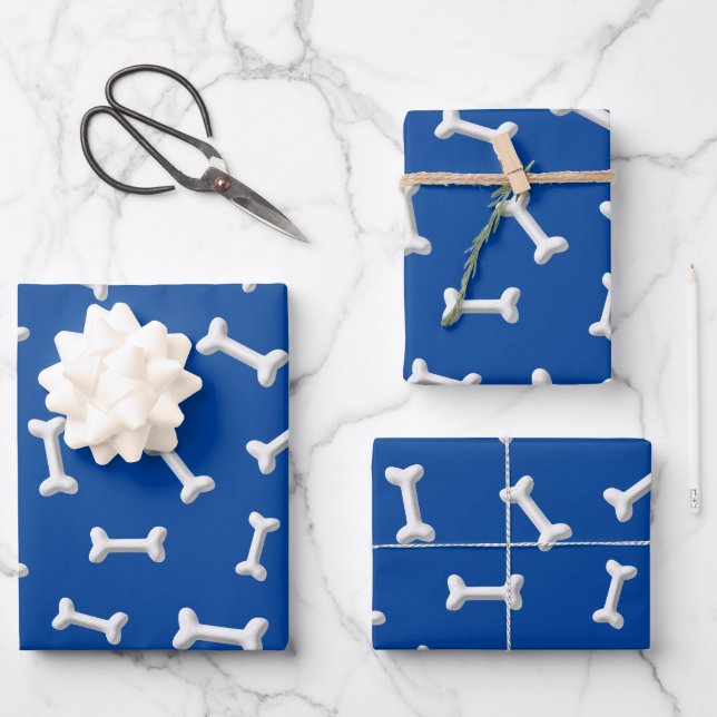 White Bones On Blue Background Custom Wrapping Paper Sheet (Front)