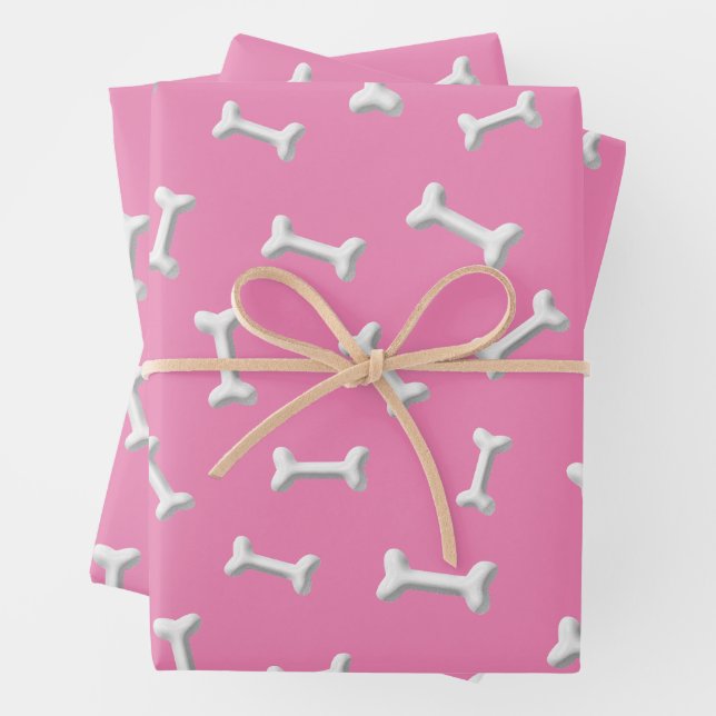 White Bones On Pink Background Custom Wrapping Paper Sheet (In situ)