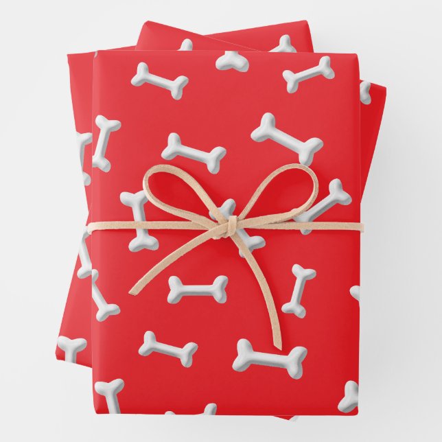 White Bones On Red Background Custom Wrapping Paper Sheet (In situ)