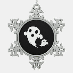 White Boo  Snowflake Pewter Christmas Ornament