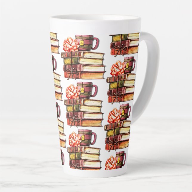 White Books And Tea Latte Mug (Right Angle)