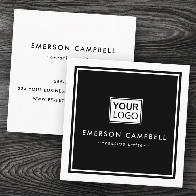 White border custom logo black minimalist square business card (White border custom logo black minimalist square business card)