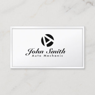 White Border Monogram Auto Mechanic Business Card