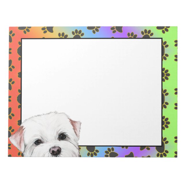 White Border Terrier colourful dog paw pattern   Notepad (Front)