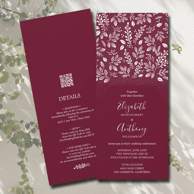 White Botanical All In One Wedding Invitation (Creator Uploaded)