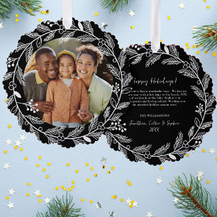 White Botanical Christmas Wreath Custom Photo Tree Decoration Card
