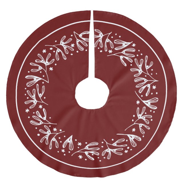  White Botanical Design Brushed Polyester Tree Ski Skirt (Front)