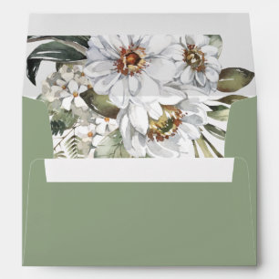 White Botanical Green Wedding Envelope