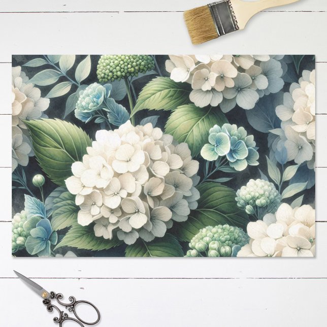 White Botanical Hydrangea Decoupage Tissue Paper (Creator Uploaded)