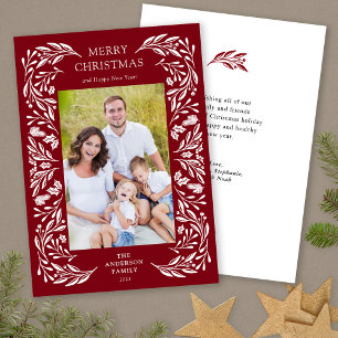 White Botanical Merry Christmas Message Photo Holiday Card