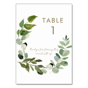 White Botanical Message Wedding Table Number