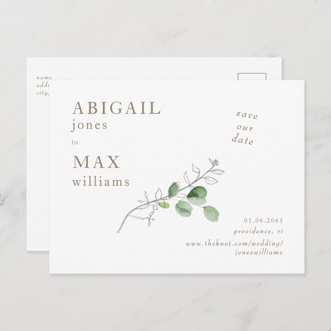 White Botanical Photo Wedding Save our Date II Postcard (Front/Back)