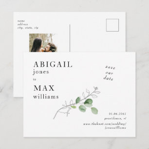 White Botanical Photo Wedding Save our Date Postcard