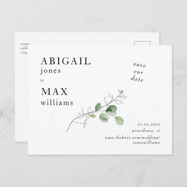 White Botanical Photo Wedding Save our Date Postcard (Front/Back)